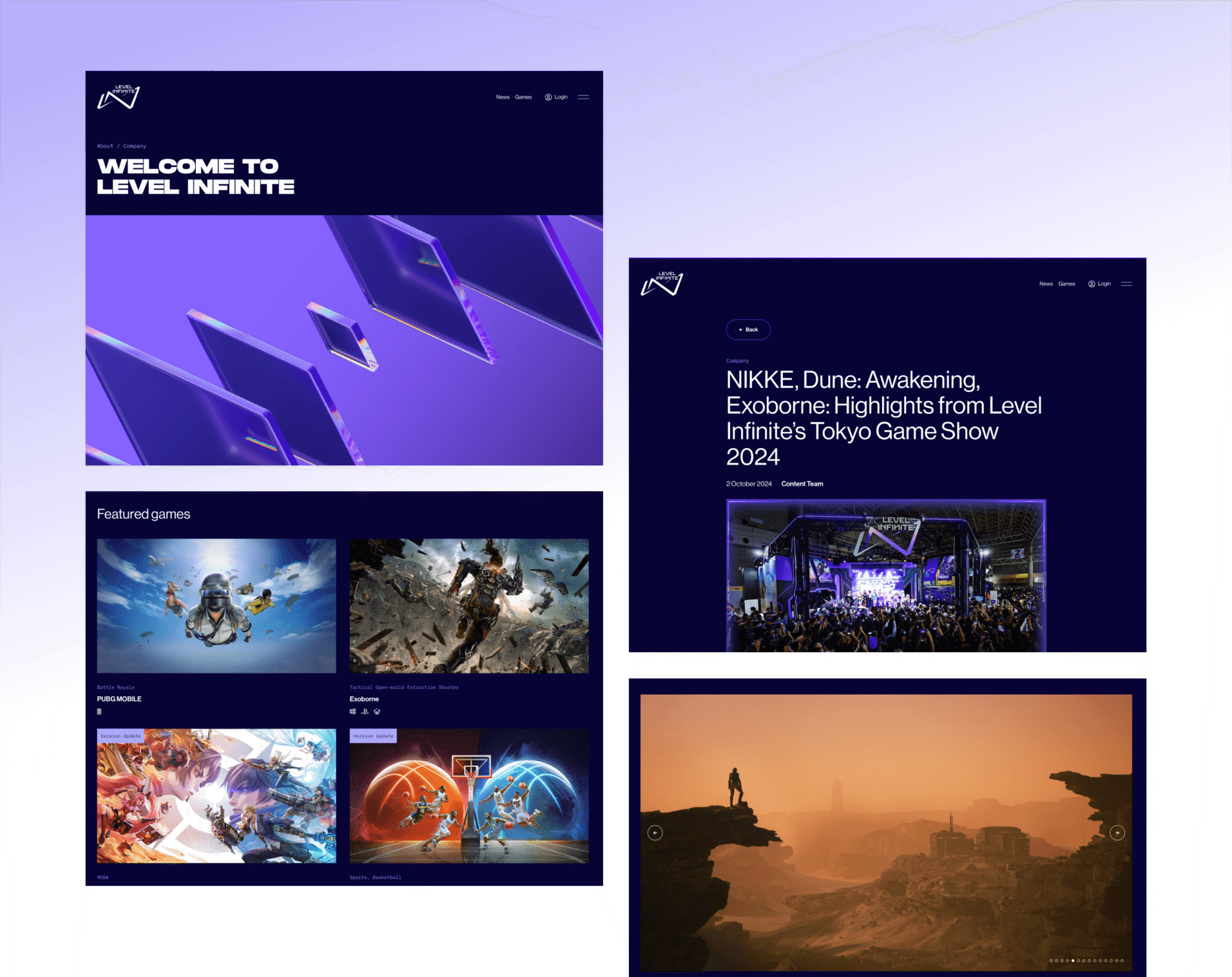 DC mock up level infinite website layouts